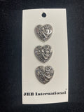 Buttons Plastic Set of 3 Vintage - Silver-Toned Hearts with Bows