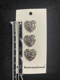 Buttons Plastic Set of 3 Vintage - Silver-Toned Hearts with Bows