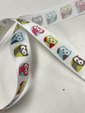 3 YD Polyester Satin Ribbon - White with Owls