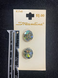 Buttons Plastic Set of 2 Vintage - Holographic Ovals