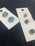 Buttons Plastic Set of 2 or 3 Vintage - Holographic Rounded Squares