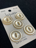 Buttons Plastic Set of 5 Vintage - Pearlescent Off White with Marquis Centers