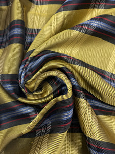 2 1/8 YD Tie Silk Yarn-Dyed Plaid - Yellow and Navy Blue