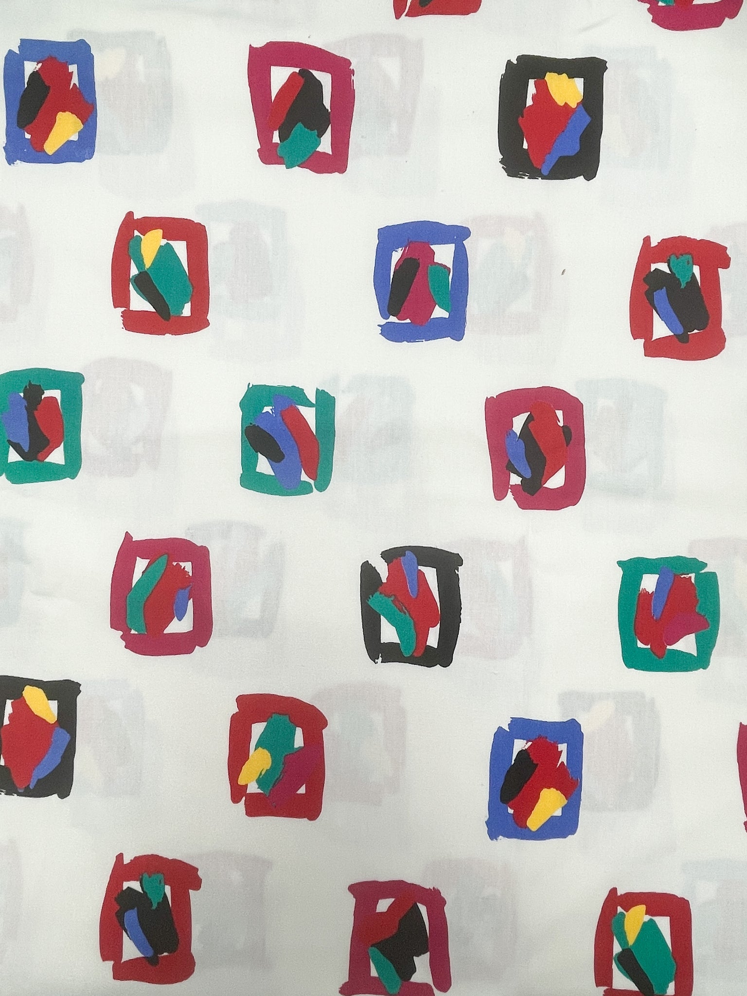 3 1/4 YD Poly/Cotton Vintage - White with Squares of Multi Colored Brush Strokes