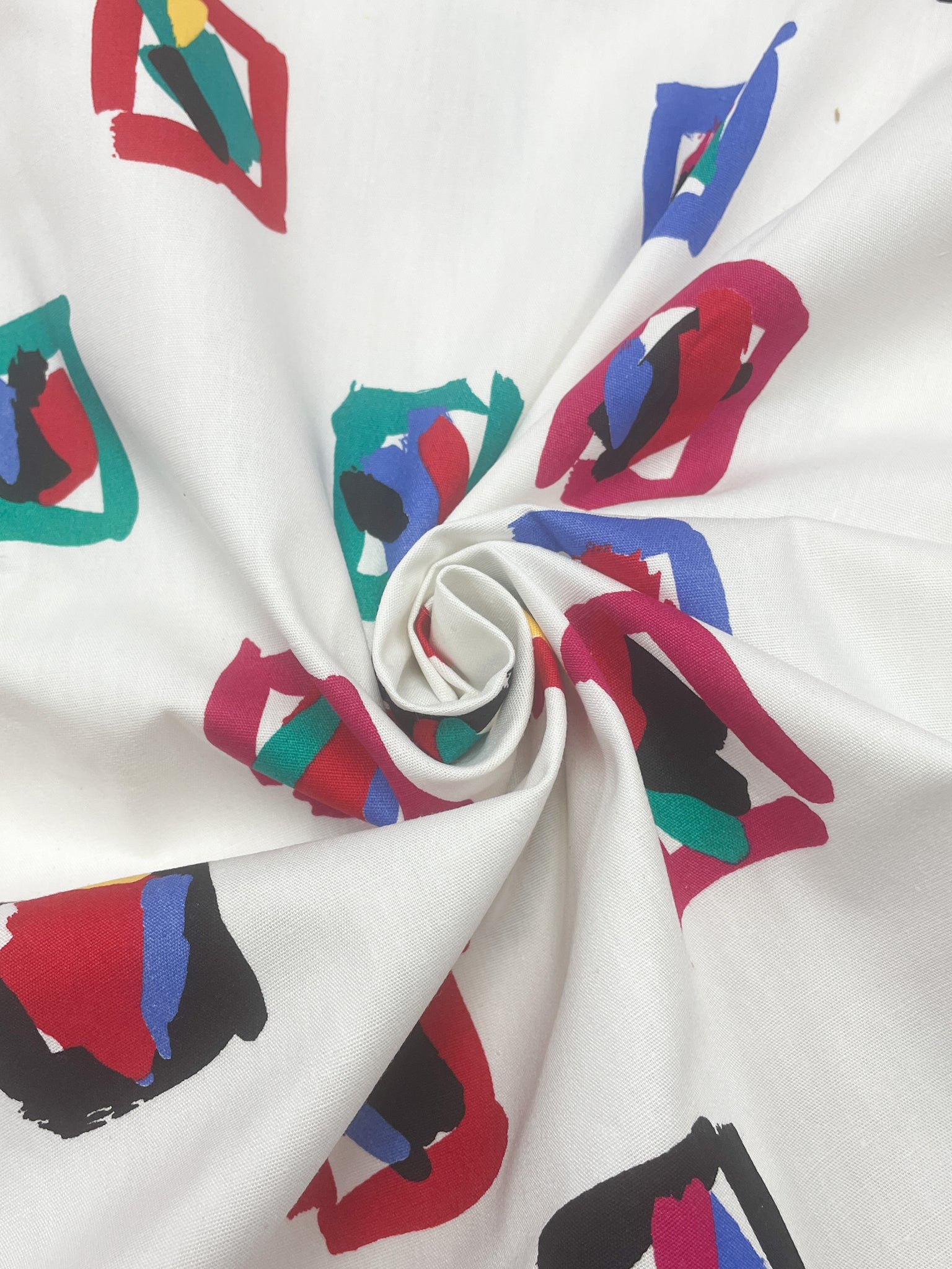 3 1/4 YD Poly/Cotton Vintage - White with Squares of Multi Colored Brush Strokes