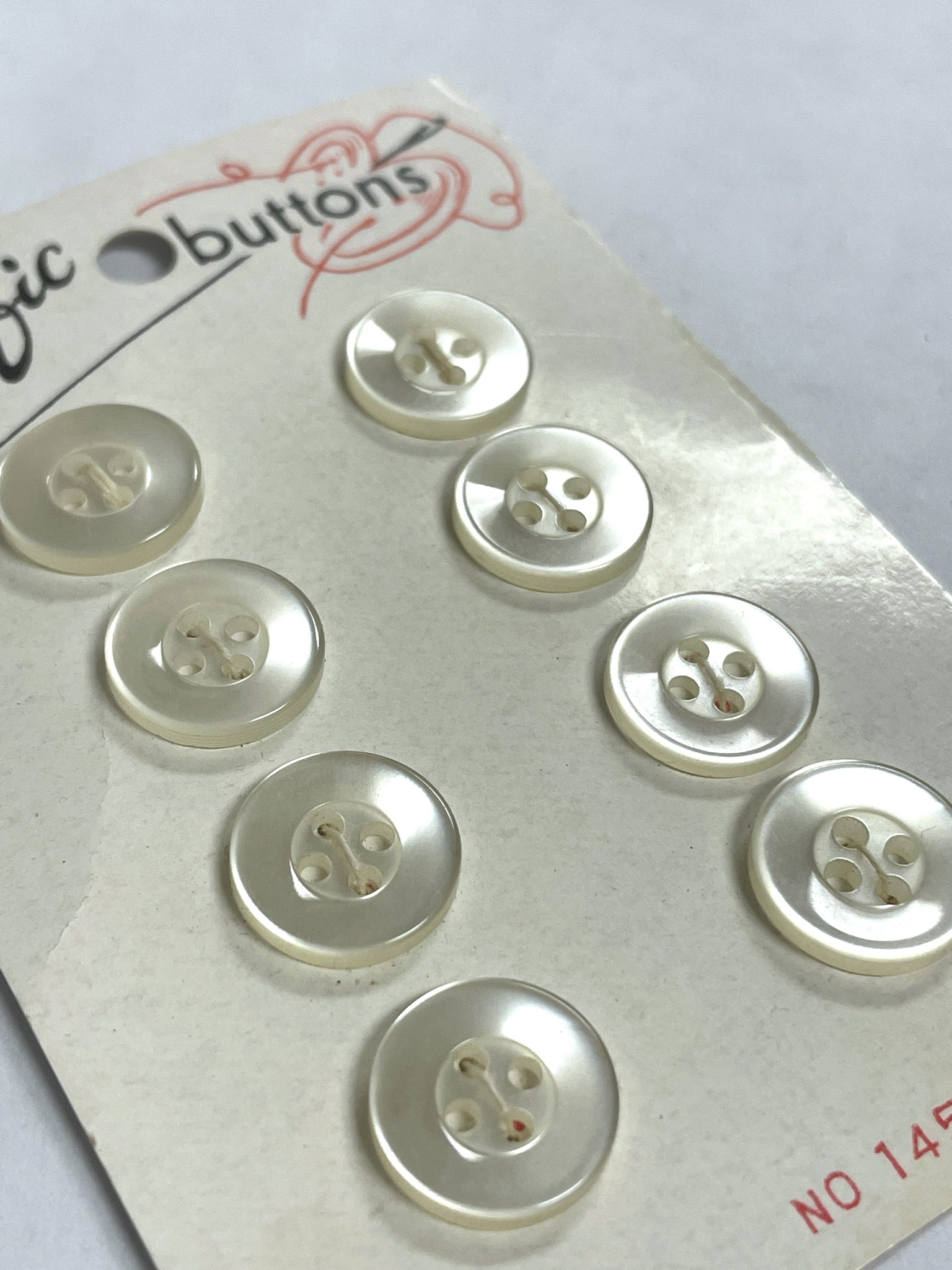 Buttons Plastic Set of 8 Vintage - Pearlescent White