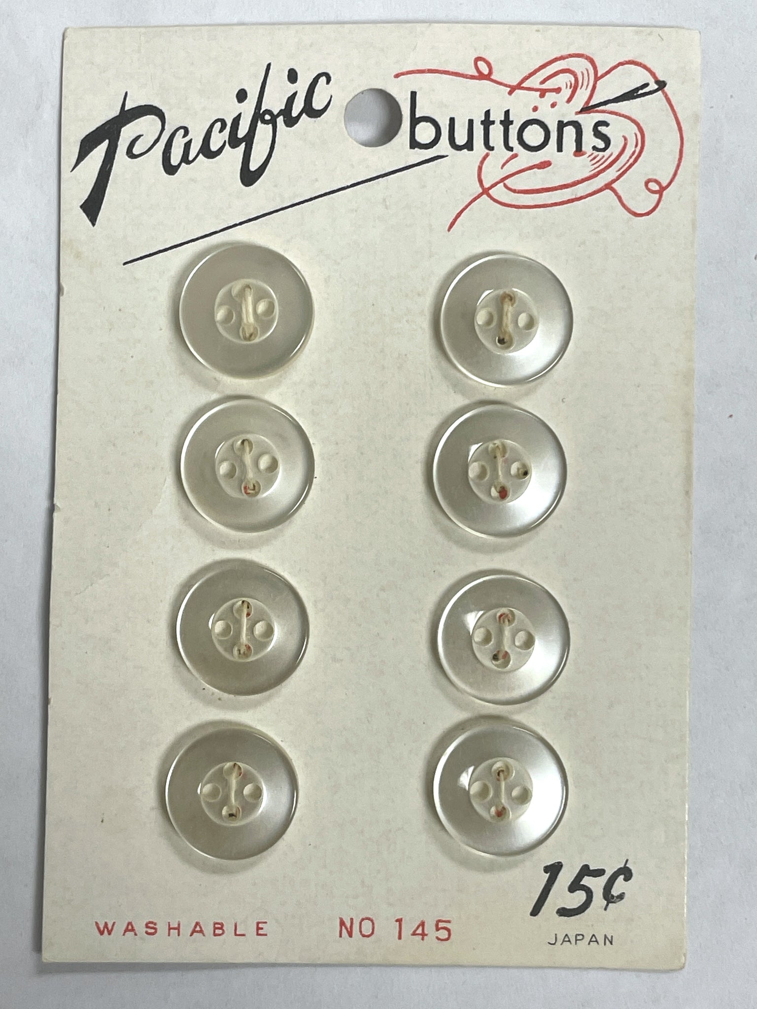Buttons Plastic Set of 8 Vintage - Pearlescent White