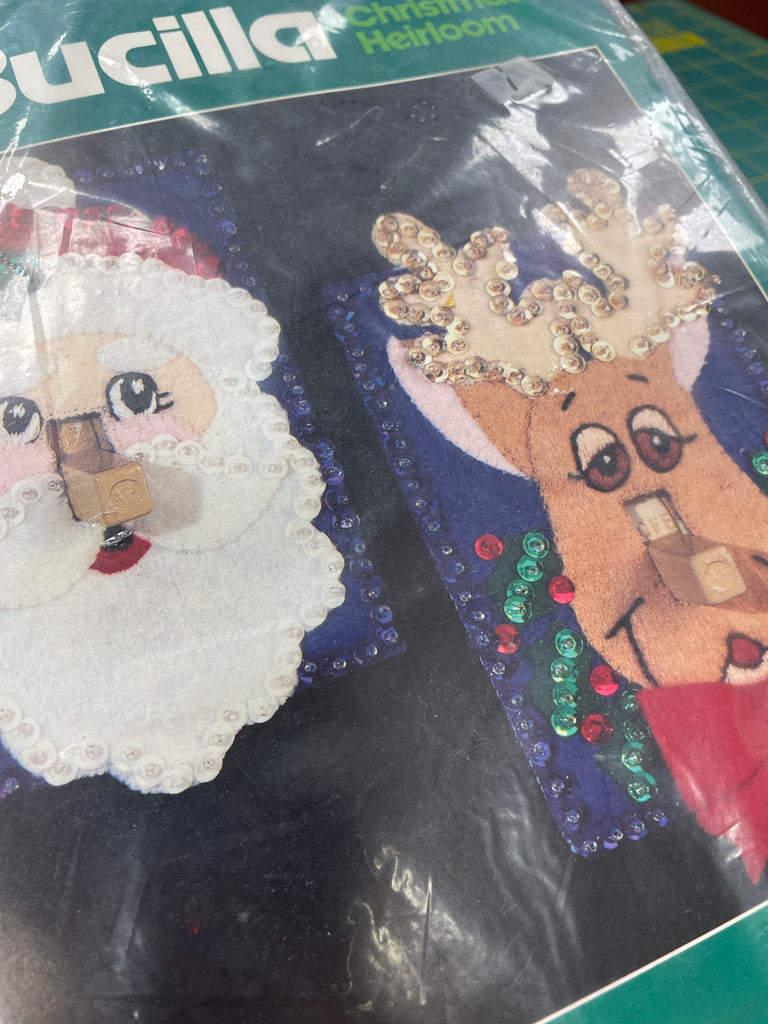 Santa & Reindeer Felt Switch Plate Covers Kit Vintage
