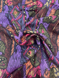 1 YD Rayon Vintage - Abstract Print in Purple, pricot, Olive Green, and Black