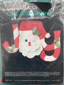 SALE 1982 Stuffed Wall Hanging - "Joy" with Santa