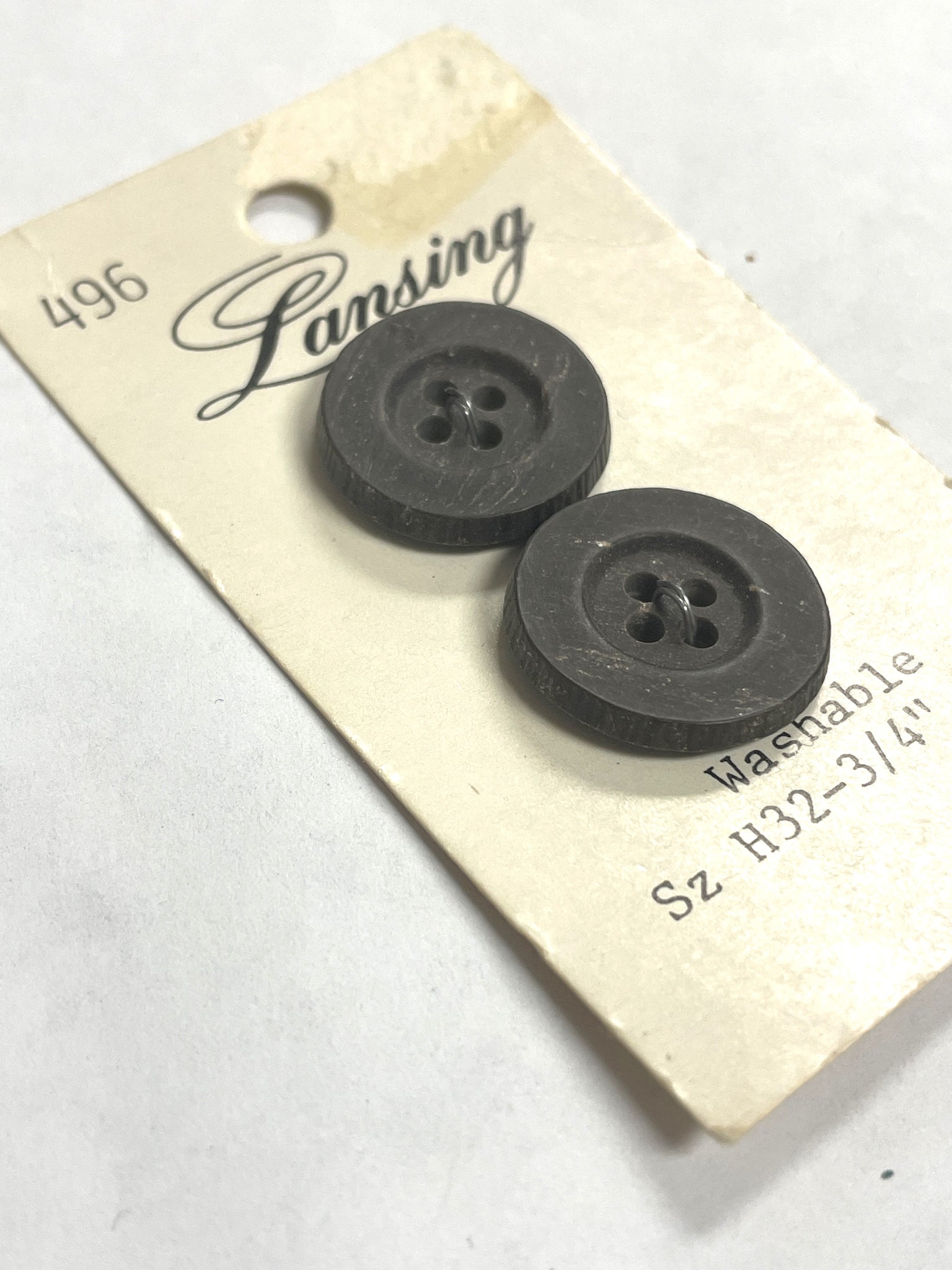 Buttons Plastic Set of 2 Vintage - Faux Wood Dark Brown