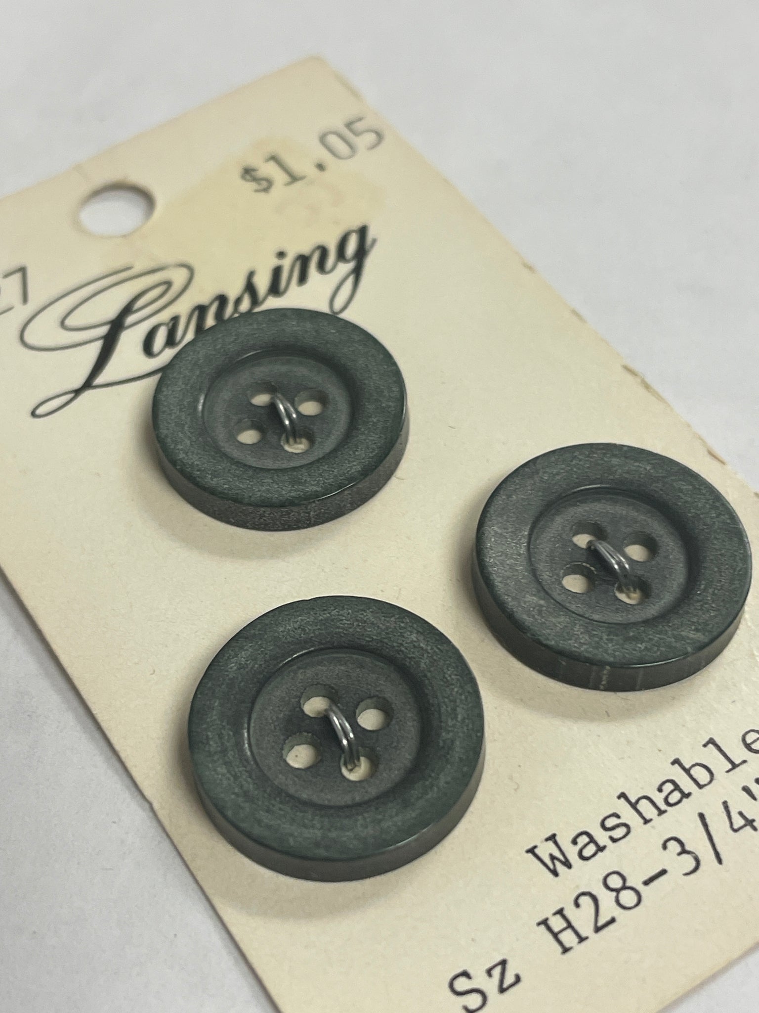 Buttons Plastic Set of 3 Vintage - Stone Gray