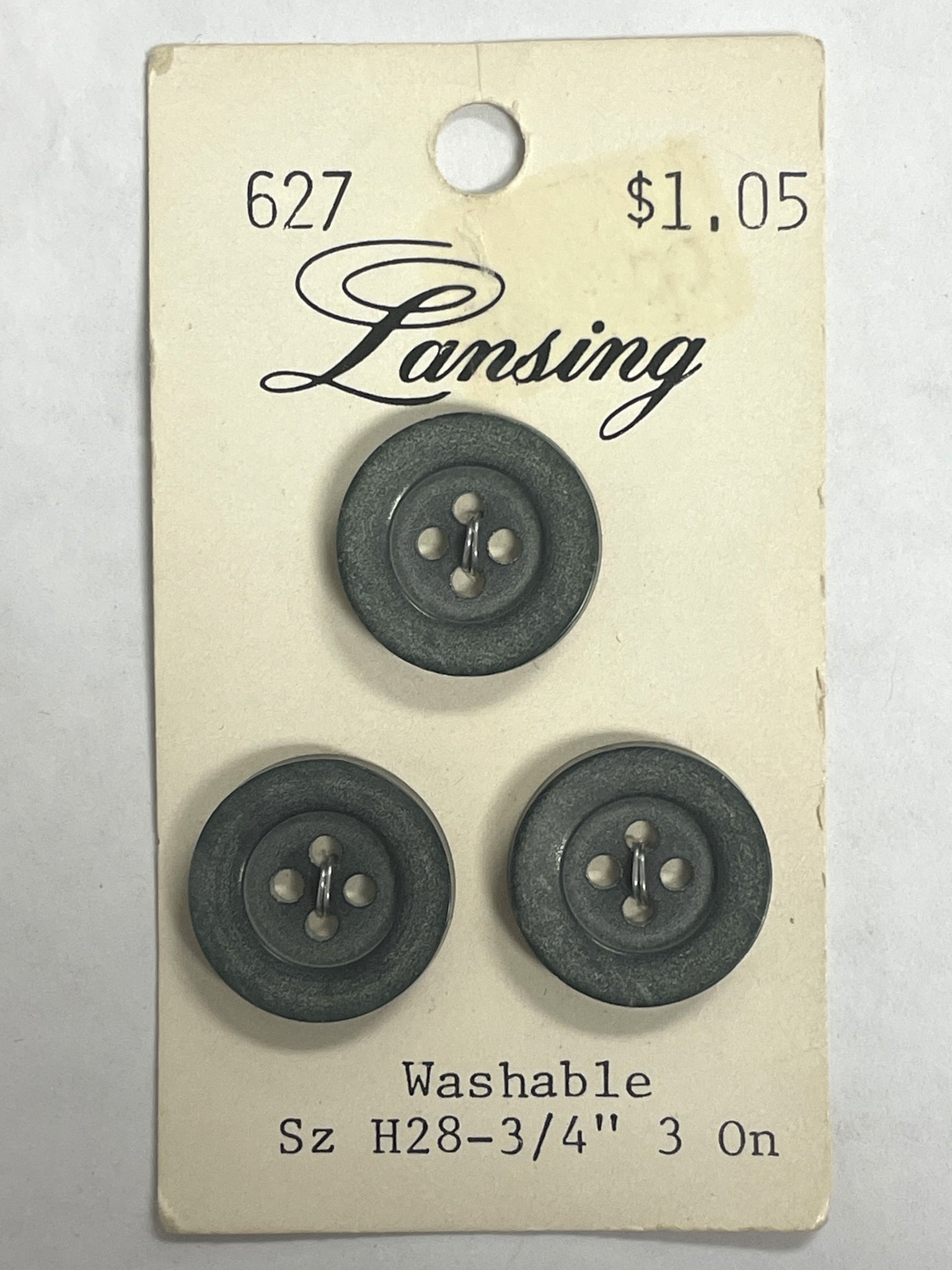 Buttons Plastic Set of 3 Vintage - Stone Gray