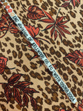 4 1/8+ YD Rayon Crinkle Vintage - Cheetah Print with Burnt Orange Leaves