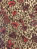 4 1/8+ YD Rayon Crinkle Vintage - Cheetah Print with Burnt Orange Leaves