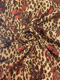 4 1/8+ YD Rayon Crinkle Vintage - Cheetah Print with Burnt Orange Leaves