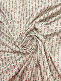 3 YD Nylon Knit - Cream and Off White Stripes with Pink and Blue Flowers