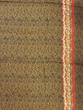 2 3/8+ YD Rayon Vintage - Warm Tan Squiggles on Black with a Floral Border