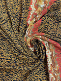 2 3/8+ YD Rayon Vintage - Warm Tan Squiggles on Black with a Floral Border