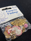 Buttons Plastic Set of 6 Vintage - Gold Tone and Pink