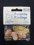 Buttons Plastic Set of 6 Vintage - Gold Tone and Pink