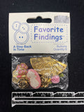 Buttons Plastic Set of 6 Vintage - Gold Tone and Pink