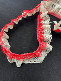 3 7/8 YD Polyester Double-Layer Lace Trim Vintage - Off White with Red