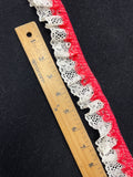 3 7/8 YD Polyester Double-Layer Lace Trim Vintage - Off White with Red