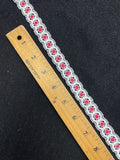 6 1/4 YD Polyester Lace Trim Vintage - White with Red Dots