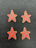 Button Wood Set of 4 - Red and Black Checkered Stars