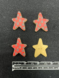 Button Wood Set of 4 - Red and Black Checkered Stars
