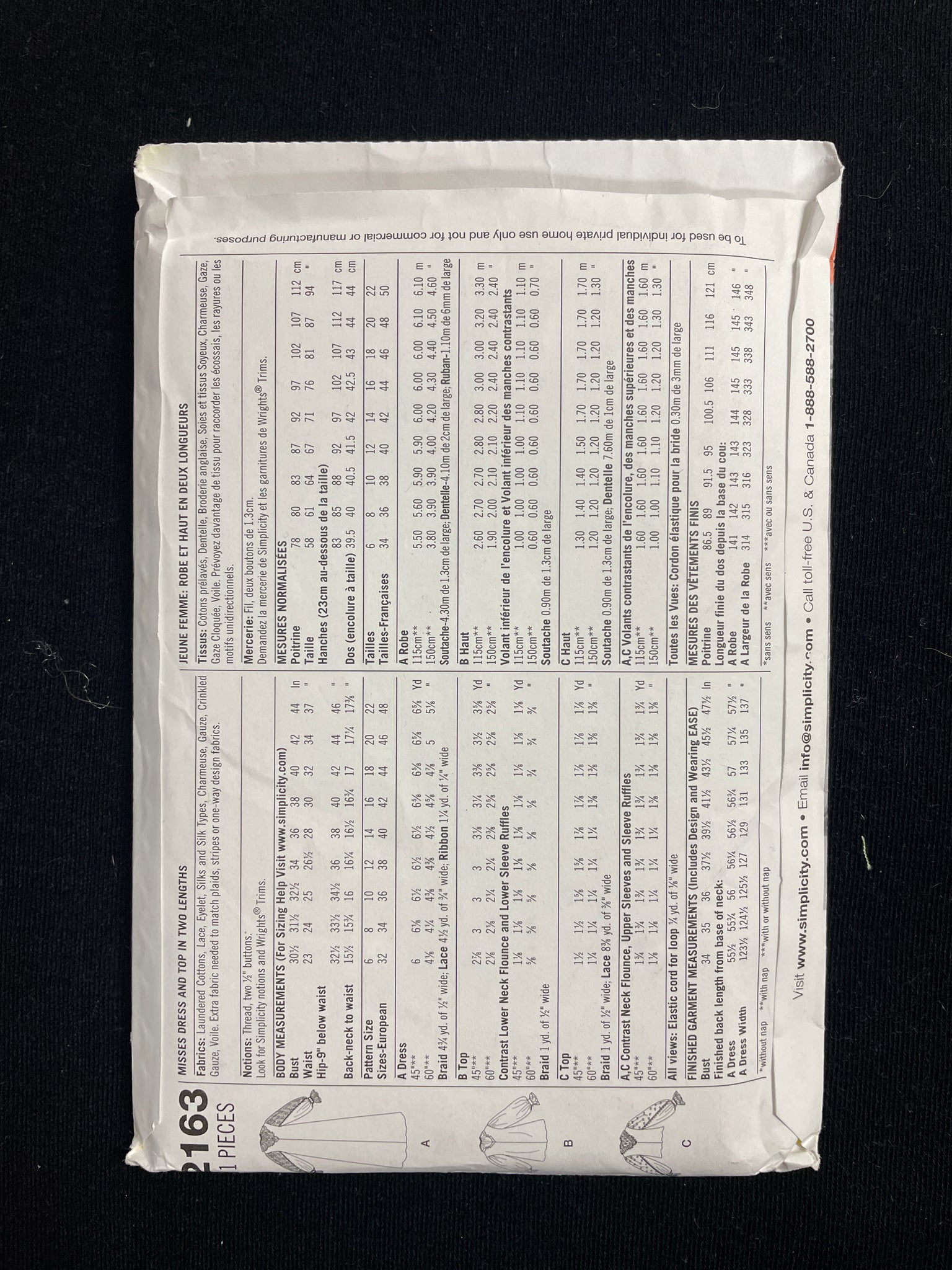 2011 Simplicity 2163 Sewing Pattern - Adult Blouses, Nightgown and Chemise FACTORY FOLDED