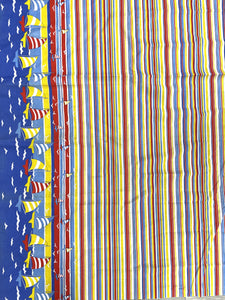 2 YD Cotton/Poly with Border Batiste Vintage - Red, Yellow, Blue and White Stripes with Sailboats