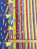 2 YD Cotton/Poly with Border Batiste Vintage - Red, Yellow, Blue and White Stripes with Sailboats