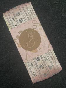 Nylon Satin Ribbon - Pink with Gray Flowers and Borders