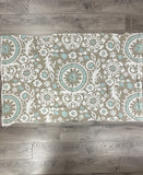 7/8 YD Cotton Duck Remnant - Large Floral Filigree in Beige, White and Aqua