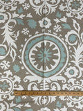 7/8 YD Cotton Duck Remnant - Large Floral Filigree in Beige, White and Aqua