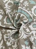 7/8 YD Cotton Duck Remnant - Large Floral Filigree in Beige, White and Aqua