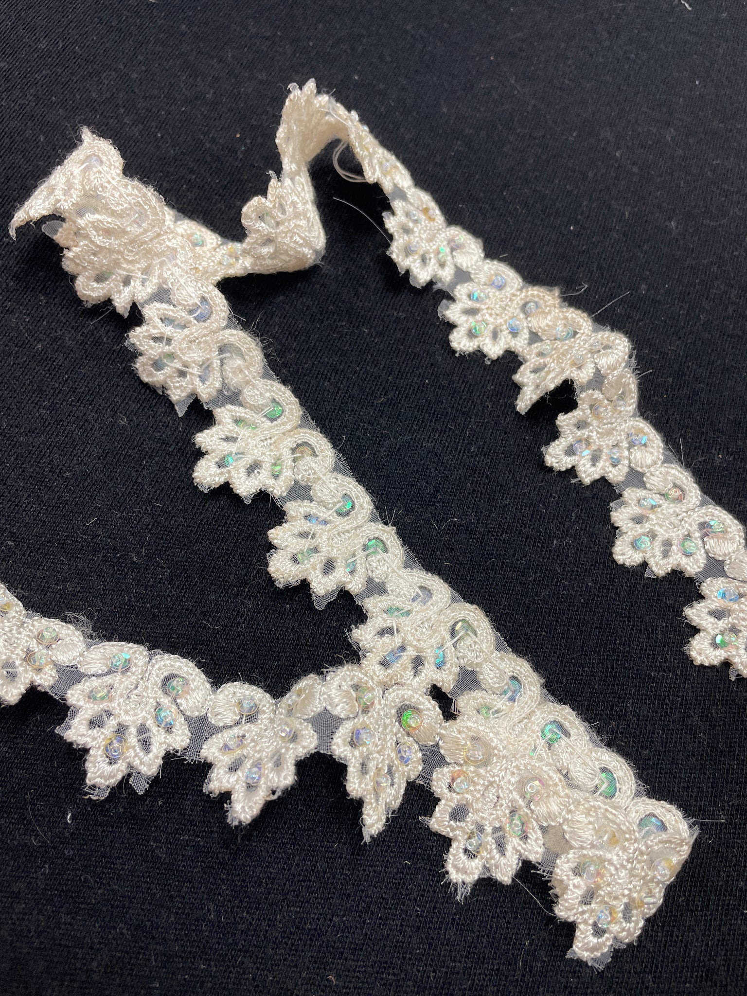 Rayon Beaded Trim - Off White with Iridescent Sequins and Beads