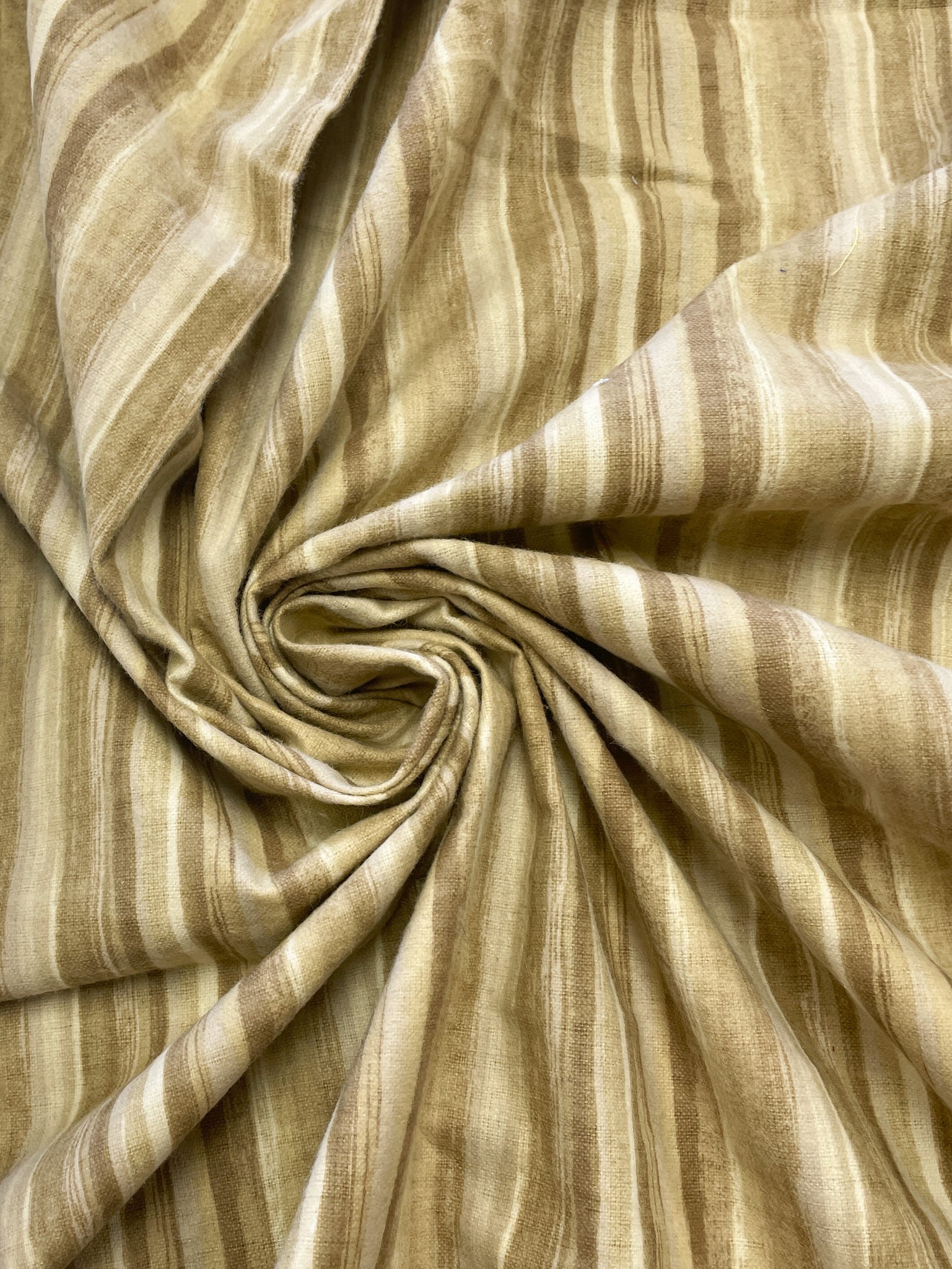 SALE 1 1/4 YD Cotton Flannel - Striated Stripes in Tans