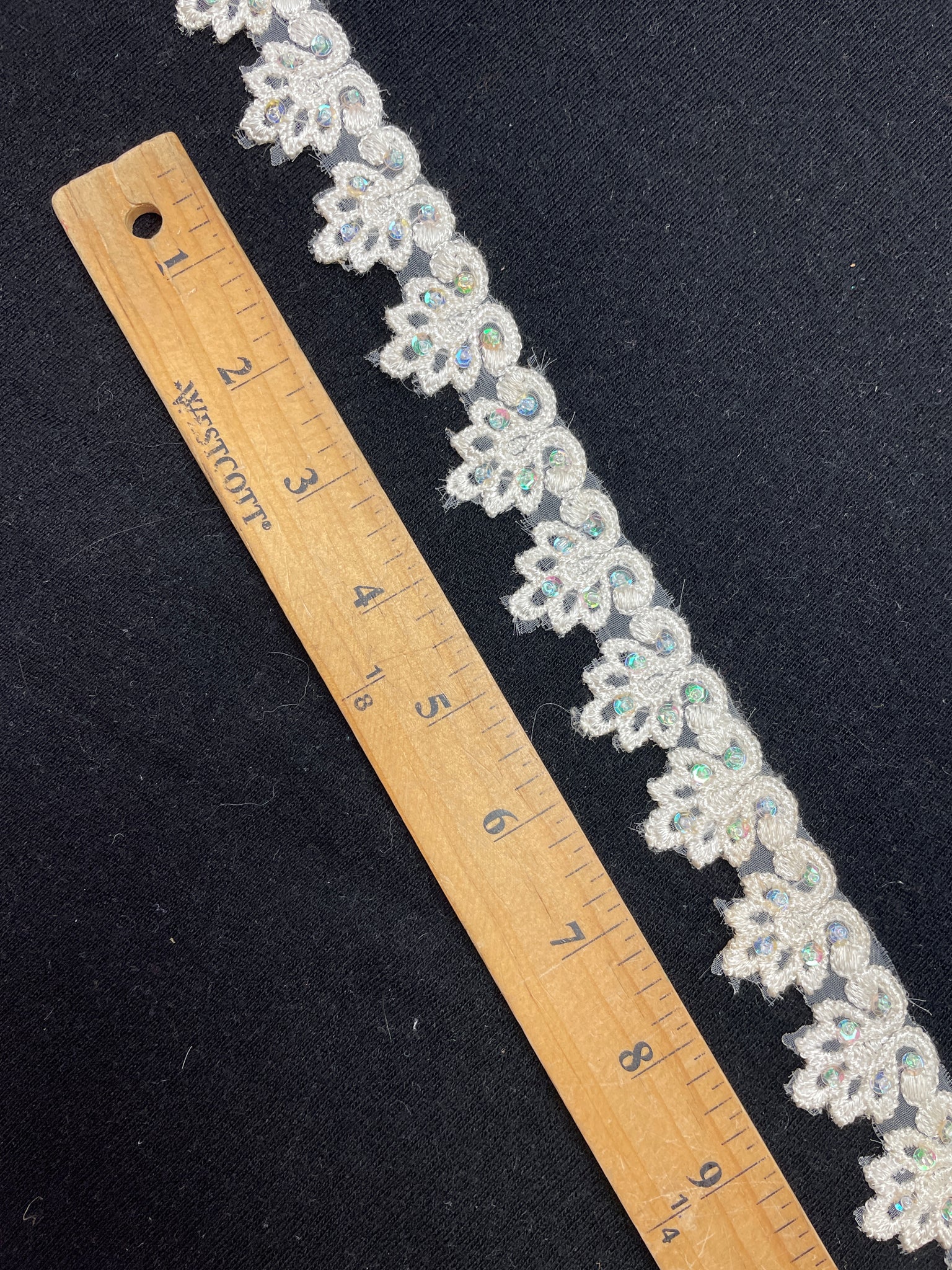 Rayon Beaded Trim - Off White with Iridescent Sequins and Beads
