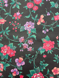 Cotton Vintage - Red and Purple Flowers with Green Leaves on Black