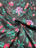 Cotton Vintage - Red and Purple Flowers with Green Leaves on Black