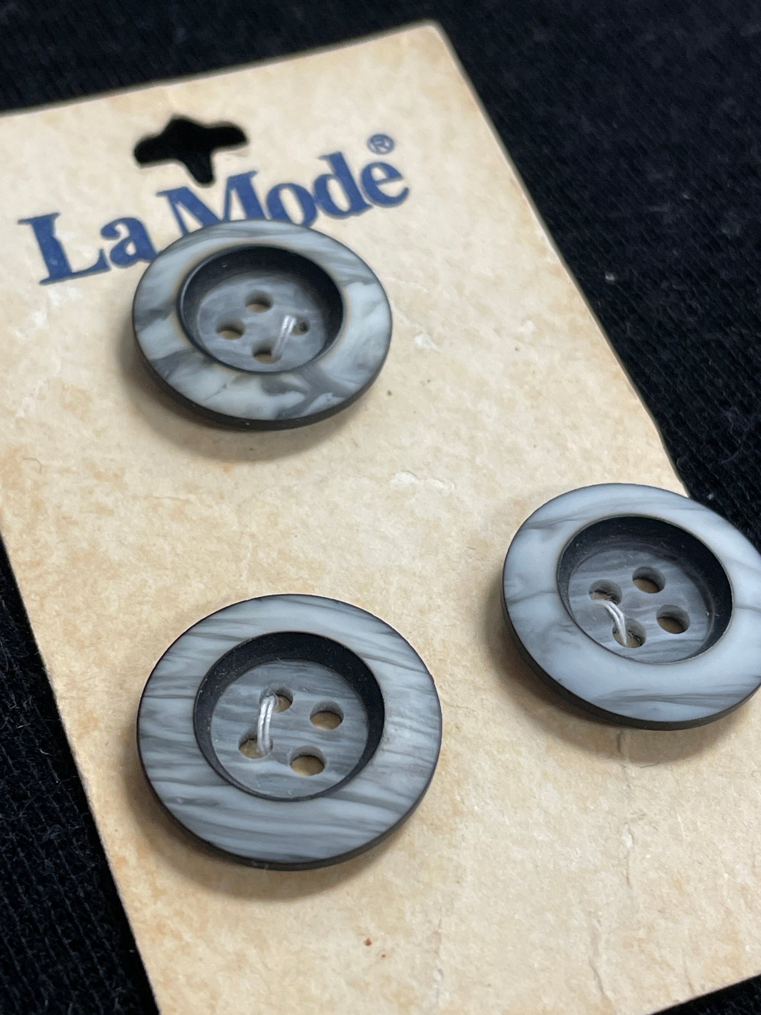 Buttons Plastic Set of 3 Vintage - Marbled Gray