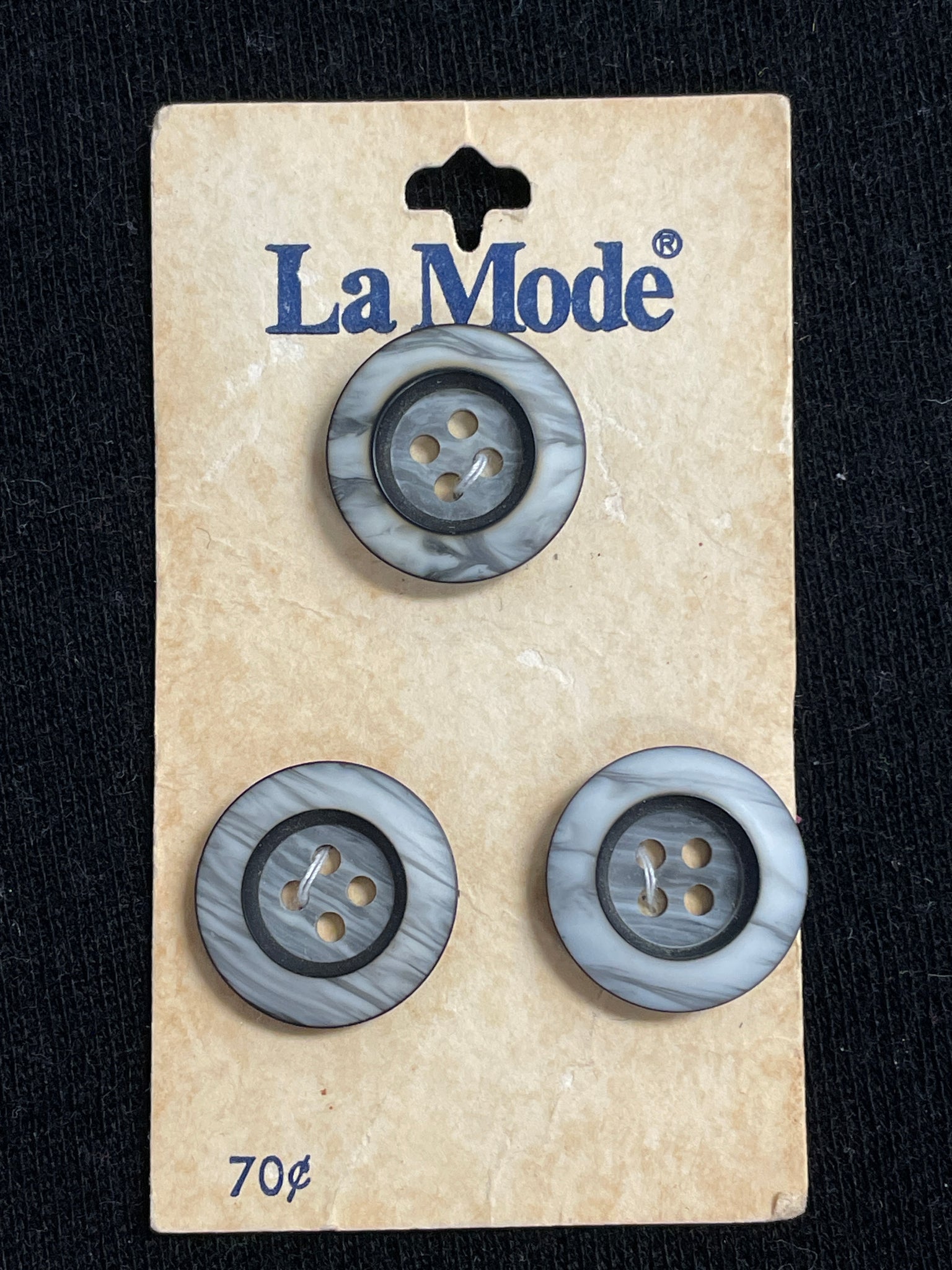 Buttons Plastic Set of 3 Vintage - Marbled Gray