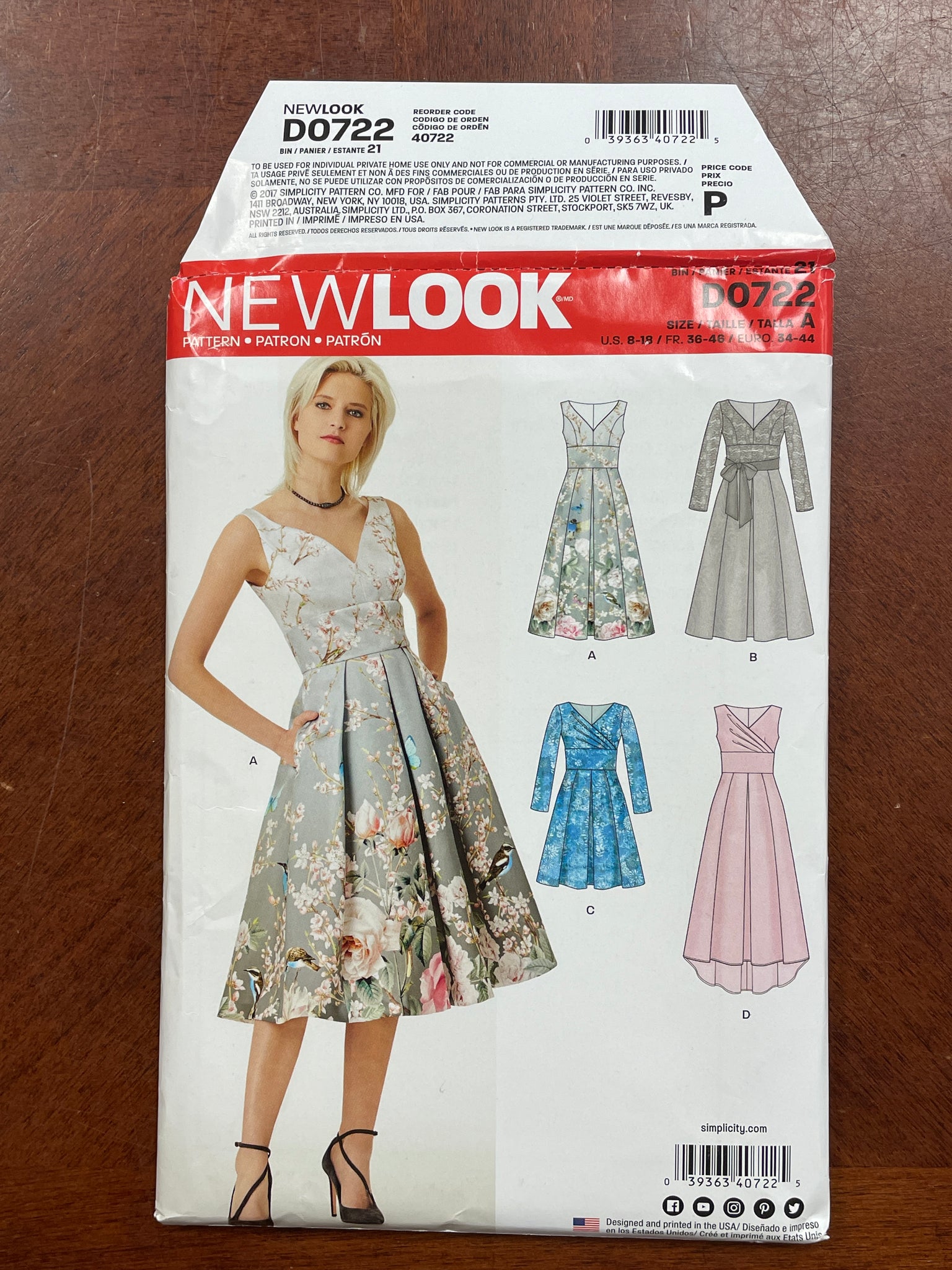 2017 New Look 0722 Pattern - Dress FACTORY FOLDED