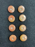 Buttons Plastic Set of 8 Vintage - Mottled Tan with Rhinestone Centers