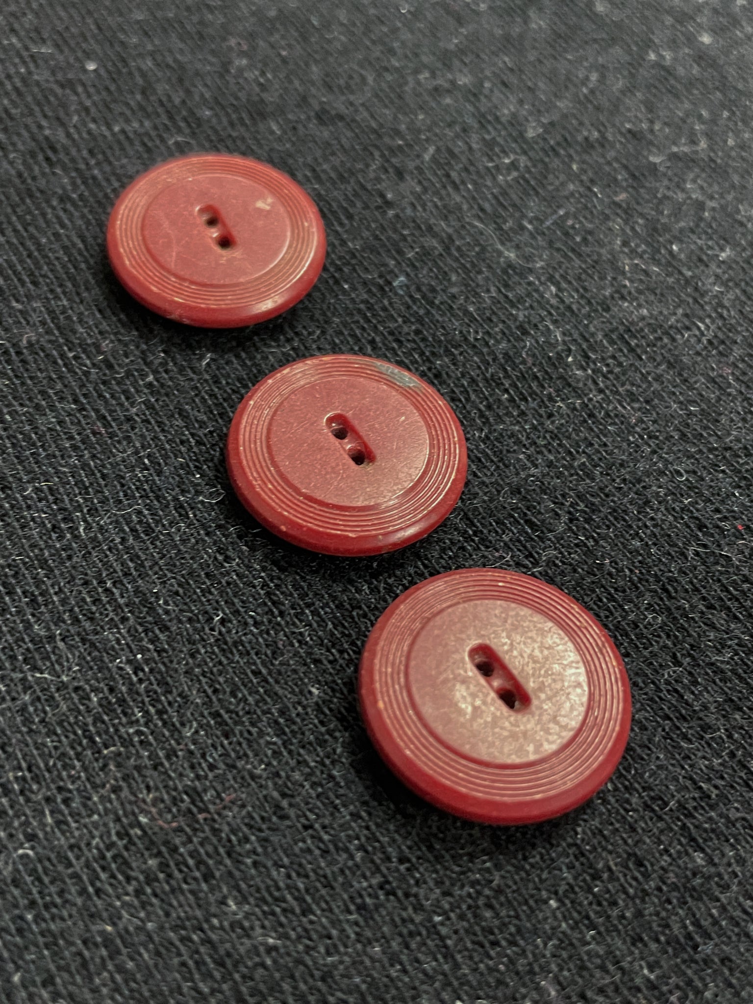 Buttons Plastic Set of 3 Vintage - Dark Maroon