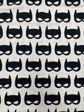 2 1/2 YD Cotton Stretch Knit - White with Black Batman Masks