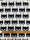 2 1/2 YD Cotton Stretch Knit - White with Black Batman Masks
